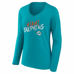 Miami Dolphins Women's Hustle Long Sleeve V-Neck T-Shirt Aqua