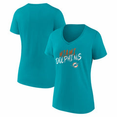 Miami Dolphins Women's Hustle V-Neck T-Shirt Aqua