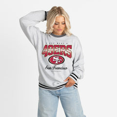 San Francisco 49ers Gameday Couture Women's Oversized Gridiron Drive Ringer Stripe Sweatshirt Ash/Black