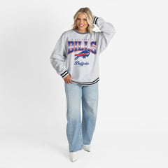 Buffalo Bills Gameday Couture Women's Oversized Gridiron Drive Ringer Stripe Sweatshirt Ash/Black