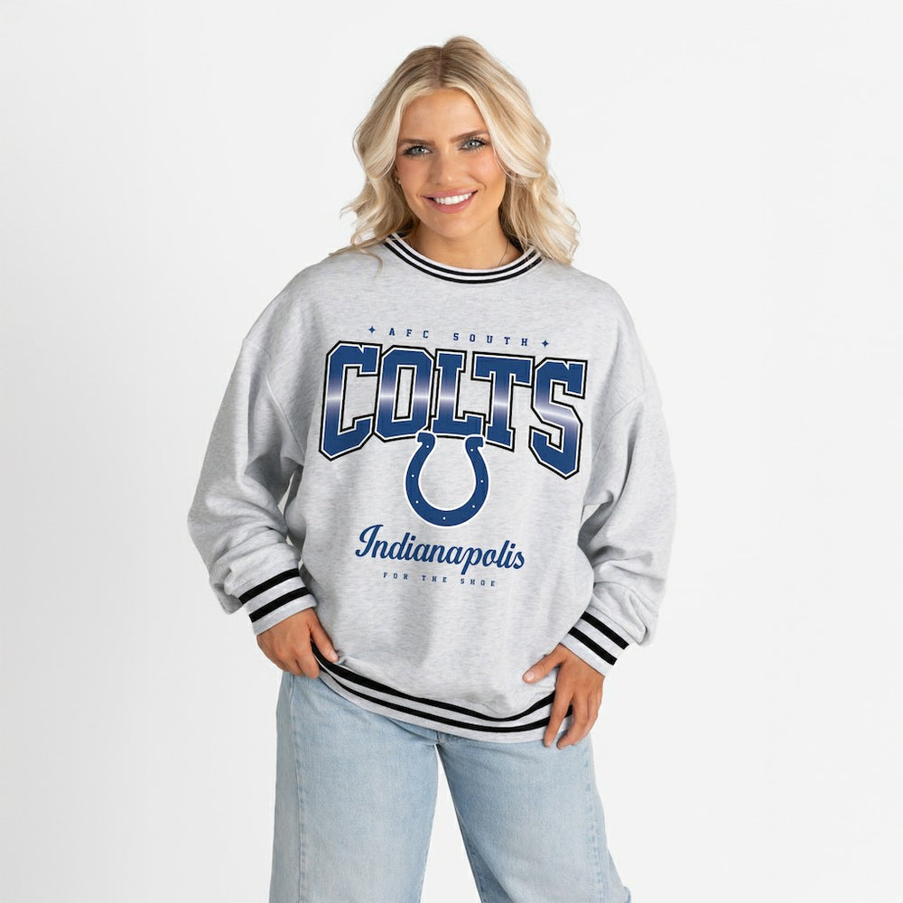 Indianapolis Colts Gameday Couture Women's Oversized Gridiron Drive Ringer Stripe Sweatshirt Ash/Black
