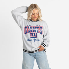 New York Giants Gameday Couture Women's Oversized Gridiron Drive Ringer Stripe Sweatshirt Ash/Black
