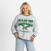 Philadelphia Eagles Gameday Couture Women's Oversized Gridiron Drive Ringer Stripe Sweatshirt Ash/Black