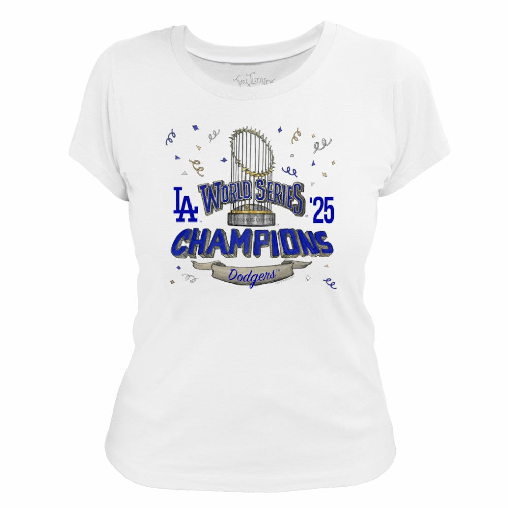 Los Angeles Dodgers Tiny Turnip Women's 2025 World Series Champions Parade T-Shirt - White T-shirts