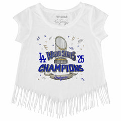 Los Angeles Dodgers Tiny Turnip Girls Youth 2025 World Series Champions Parade Fringe T-Shirt - White T-shirts
