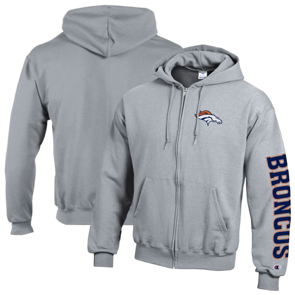 Denver Broncos Champion Powerblend Fleece Full-Zip Hoodie Heather Gray