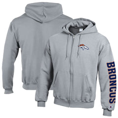 Denver Broncos Champion Powerblend Fleece Full-Zip Hoodie Heather Gray