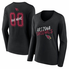 Arizona Cardinals Women's Hustle Personalized Name & Number Long Sleeve V-Neck T-Shirt Black