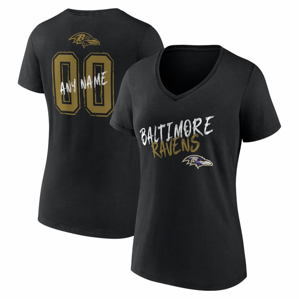 Baltimore Ravens Women's Hustle Personalized Name & Number V-Neck T-Shirt Black