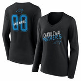 Carolina Panthers Women's Hustle Personalized Name & Number Long Sleeve V-Neck T-Shirt Black