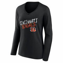 Cincinnati Bengals Women's Hustle Personalized Name & Number Long Sleeve V-Neck T-Shirt Black