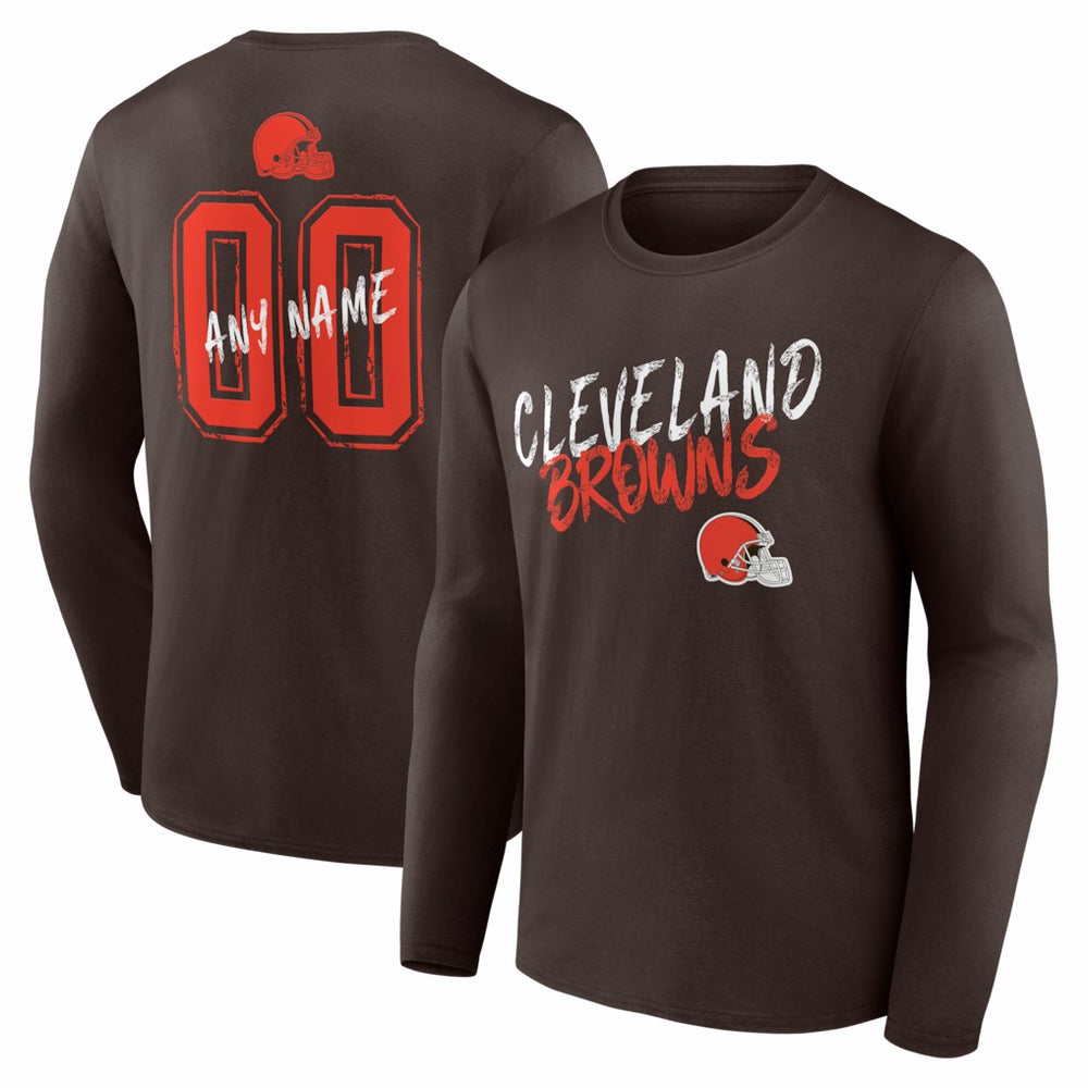 Cleveland Browns Hustle Personalized Name & Number Long Sleeve T-Shirt Brown