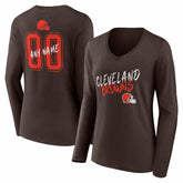 Cleveland Browns Women's Hustle Personalized Name & Number Long Sleeve V-Neck T-Shirt Brown
