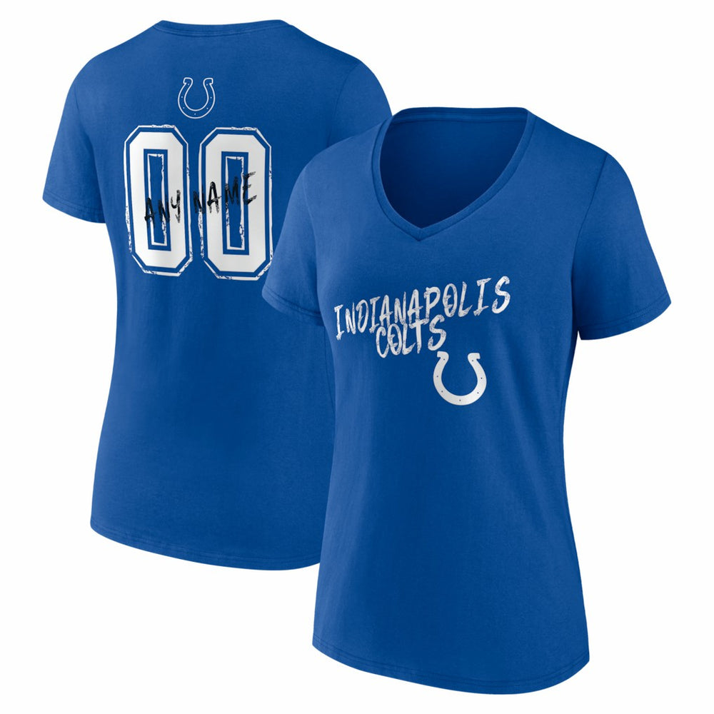 Indianapolis Colts Women's Hustle Personalized Name & Number V-Neck T-Shirt Royal