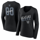 Las Vegas Raiders Women's Hustle Personalized Name & Number Long Sleeve V-Neck T-Shirt Black