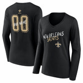 New Orleans Saints Women's Hustle Personalized Name & Number Long Sleeve V-Neck T-Shirt Black