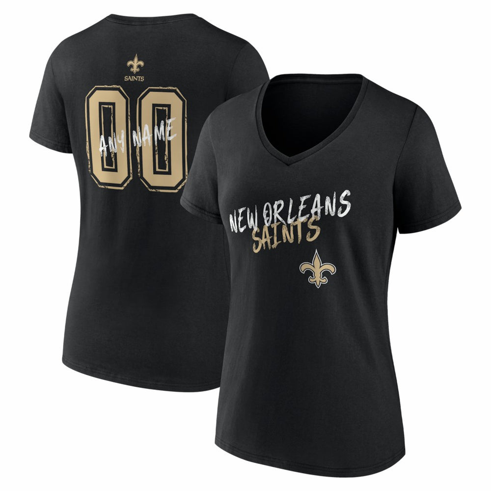 New Orleans Saints Women's Hustle Personalized Name & Number V-Neck T-Shirt Black