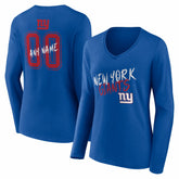 New York Giants Women's Hustle Personalized Name & Number Long Sleeve V-Neck T-Shirt Royal