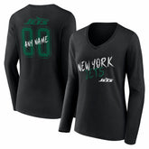 New York Jets Women's Hustle Personalized Name & Number Long Sleeve V-Neck T-Shirt Black