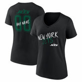 New York Jets Women's Hustle Personalized Name & Number V-Neck T-Shirt Black