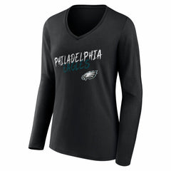 Philadelphia Eagles Women's Hustle Personalized Name & Number Long Sleeve V-Neck T-Shirt Black