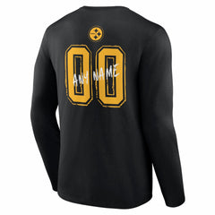 Pittsburgh Steelers Hustle Personalized Name & Number Long Sleeve T-Shirt Black