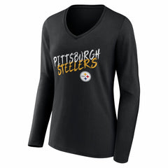 Pittsburgh Steelers Women's Hustle Personalized Name & Number Long Sleeve V-Neck T-Shirt Black