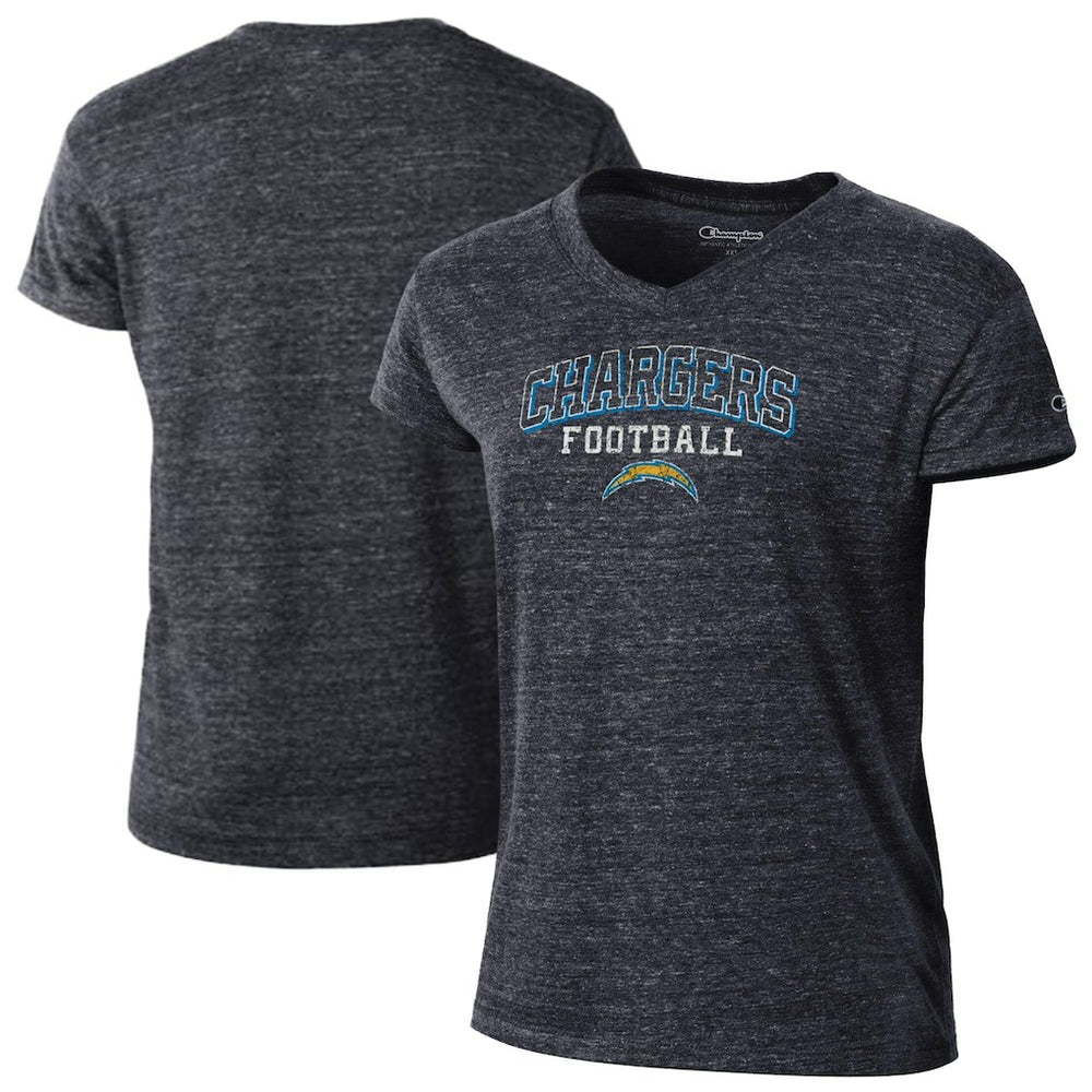 Los Angeles Chargers Champion Women's Triumph Tri-Blend V-Neck T-Shirt Black