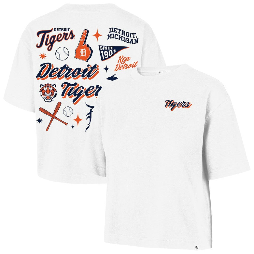 Detroit Tigers '47 Women's Collage Script Reed City T-Shirt - White T-shirts