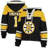NHL Jeremy Swayman Boston Bruins '47 Women's Superior Lacer Cropped Pullover Hoodie - Black