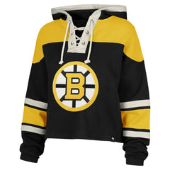 NHL Jeremy Swayman Boston Bruins '47 Women's Superior Lacer Cropped Pullover Hoodie - Black