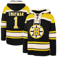NHL Jeremy Swayman Boston Bruins '47 Player Name & Number Lacer Hoodie - Black