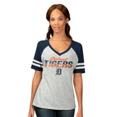 Detroit Tigers G-III 4Her by Carl Banks Women's Goal Line Raglan V-Neck T-Shirt - Heather Gray T-shirts