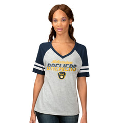 Milwaukee Brewers G-III 4Her by Carl Banks Women's Goal Line Raglan V-Neck T-Shirt - Heather Gray T-shirts