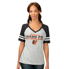 Baltimore Orioles G-III 4Her by Carl Banks Women's Goal Line Raglan V-Neck T-Shirt - Heather Gray T-shirts