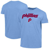 Philadelphia Phillies Champion Cooperstown Wordmark Lockup Tri-Blend T-Shirt - Light Blue T-shirts
