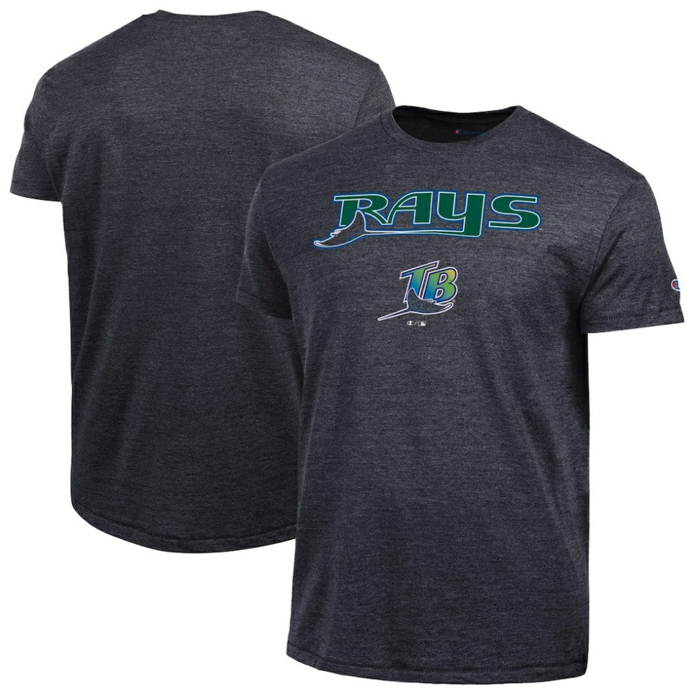Tampa Bay Rays Champion Cooperstown Wordmark Lockup Tri-Blend T-Shirt - Black T-shirts