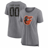 Baltimore Orioles Women's Heritage Personalized Any Name & Number Tri-Blend T-Shirt - Gray T-shirts