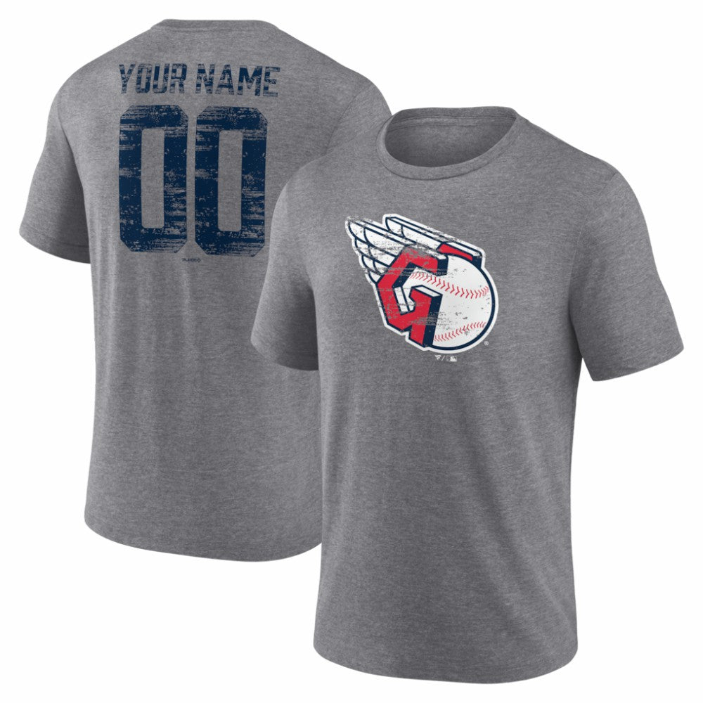Cleveland Guardians Heritage Personalized Any Name & Number Tri-Blend T-Shirt - Gray T-shirts