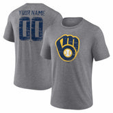 Milwaukee Brewers Heritage Personalized Any Name & Number Tri-Blend T-Shirt - Gray T-shirts
