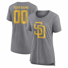 San Diego Padres Women's Heritage Personalized Any Name & Number Tri-Blend T-Shirt - Gray T-shirts