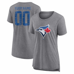 Toronto Blue Jays Women's Heritage Personalized Any Name & Number Tri-Blend T-Shirt - Gray T-shirts