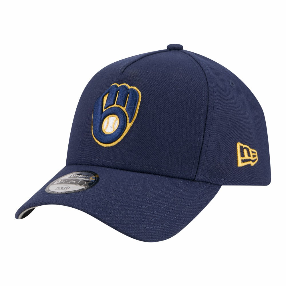 Milwaukee Brewers New Era Youth 9FORTY A-Frame Adjustable Hat - Navy Hats