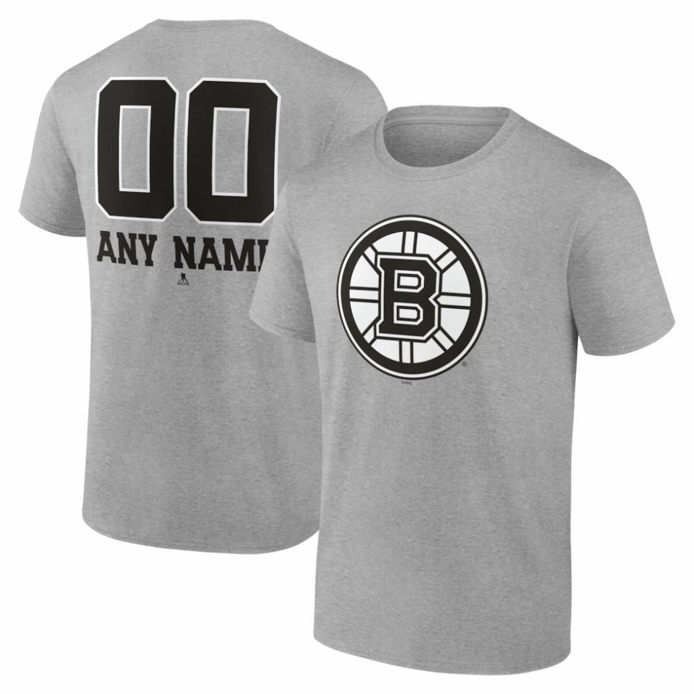 NHL,Custom Boston Bruins Big & Tall Personalized Name & Number Monochrome T-Shirt - Gray