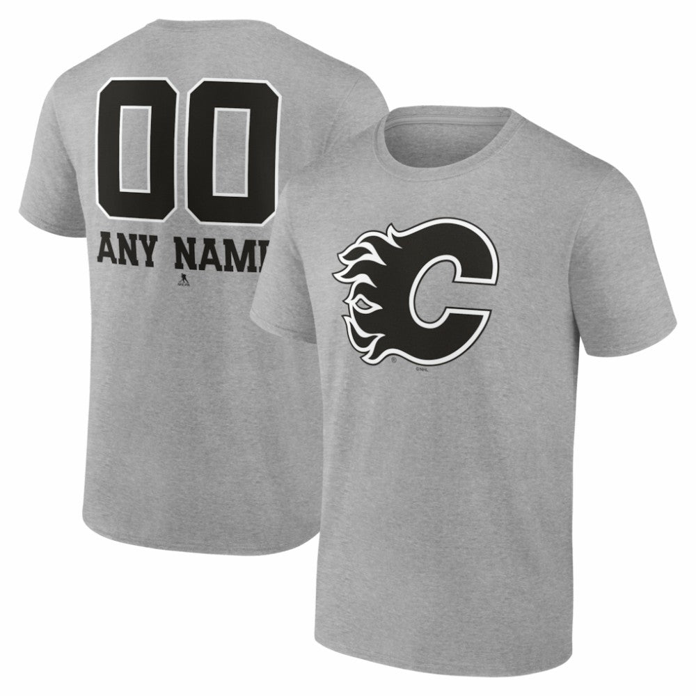 NHL,Custom Calgary Flames Big & Tall Personalized Name & Number Monochrome T-Shirt - Gray