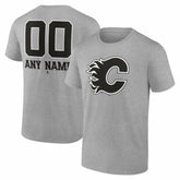 NHL,Custom Calgary Flames Big & Tall Personalized Name & Number Monochrome T-Shirt - Gray