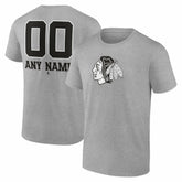 NHL,Custom Chicago Blackhawks Big & Tall Personalized Name & Number Monochrome T-Shirt - Gray