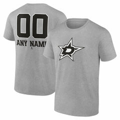 NHL,Custom Dallas Stars Big & Tall Personalized Name & Number Monochrome T-Shirt - Gray