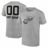 NHL,Custom Detroit Red Wings Big & Tall Personalized Name & Number Monochrome T-Shirt - Gray