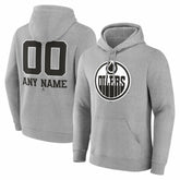 NHL,Custom Edmonton Oilers Big & Tall Personalized Name & Number Monochrome Pullover Hoodie - Gray